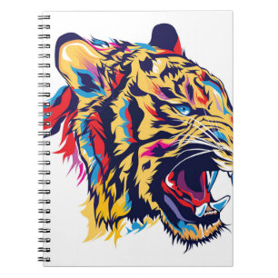 Caderno Espiral Ilustração colorida de cabeça de tigre em rugos