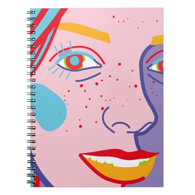 Caderno Espiral Ilustração colorida de moda (Frente)