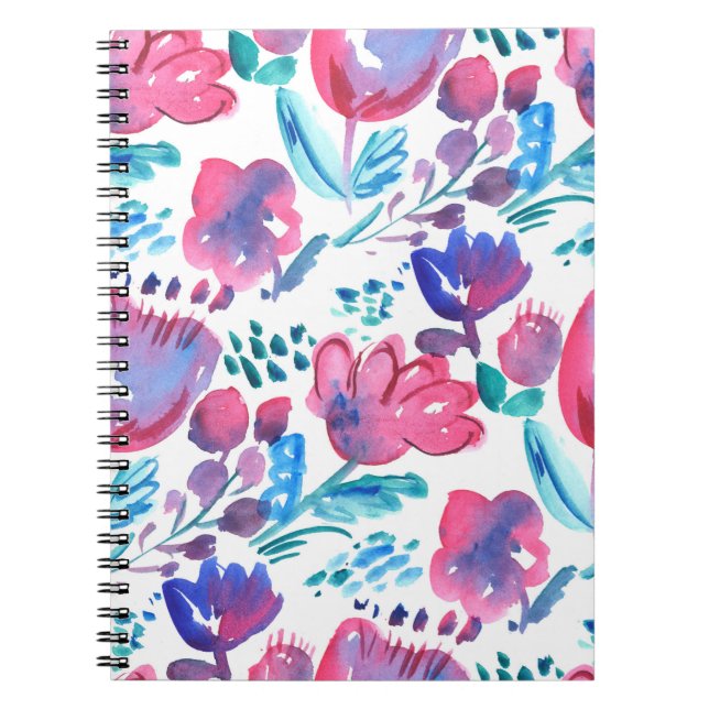 Caderno Espiral ilustração com desenho de mão rústica floral estil (Frente)