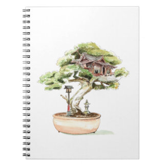 Caderno Espiral Ilustração da árvore Bonsai
