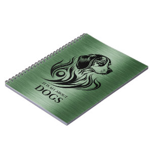 Caderno Espiral Ilustração da Cabeça de Beagle Ornamental Verde Me