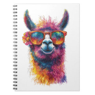 Caderno Espiral Ilustração da Cabeça de Llama Vibrante - Colorida,