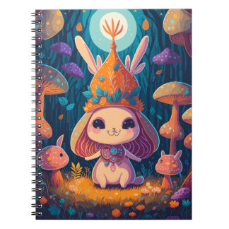 Caderno Espiral Ilustração da Floresta Bunny Queen Fantasy