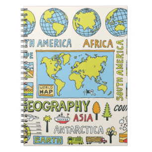 Caderno Espiral Ilustração da Geografia da Vintagem Desenhada à Mã