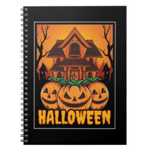 Caderno Espiral Ilustração de Abóbora de Casa Assombrada de Hallow