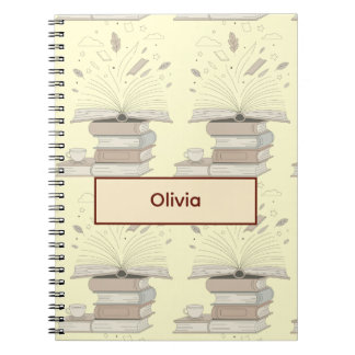 Caderno Espiral Ilustração de Amante de Livros com Livro Aberto
