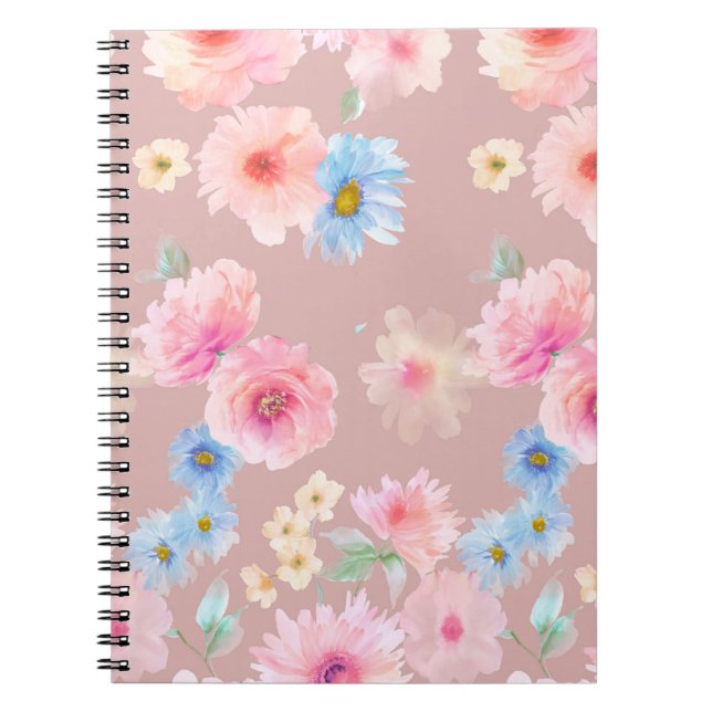 Caderno Espiral Ilustração de aquarela das flores. Flutuação de ág (Frente)