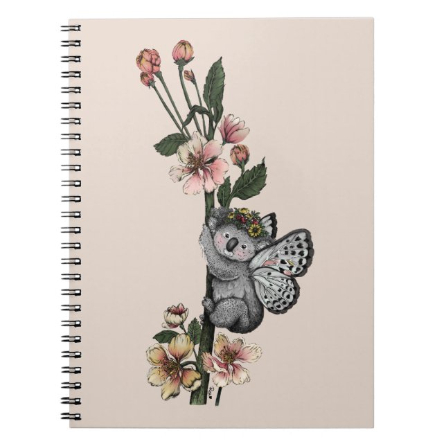 Caderno Espiral Ilustração De Aquarela De Beary Koala Botânica Cut (Frente)