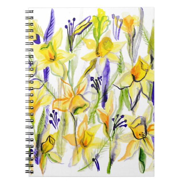 Caderno Espiral Ilustração de Aquarela de Daffodils Amarelos (Frente)