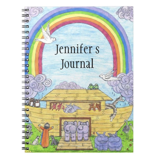 Caderno Espiral Ilustração de Arca de Cute Noah elefantes hippos c (Frente)