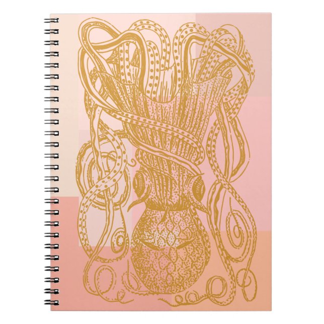 Caderno Espiral Ilustração de Arte em Linha de Octopus de Pintura  (Frente)