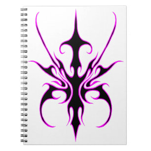 Caderno Espiral Ilustração de Arte Linear Tribal Preta e Rosa Fero