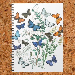 Caderno Espiral Ilustração de Borboletas Vintage em um