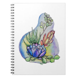 Caderno Espiral Ilustração de Buquê de Suculentas em Aquarela