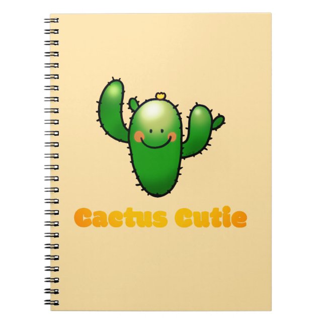 Caderno Espiral Ilustração de Cacto Sorridente Fofo (Frente)