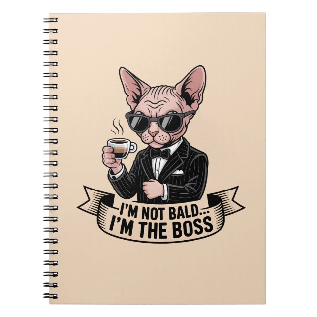 Caderno Espiral Ilustração de Café com Gato Sphynx Chefe (Frente)