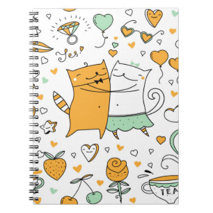 Caderno Espiral Ilustração de casal de gatos. cartoon gatinhos i