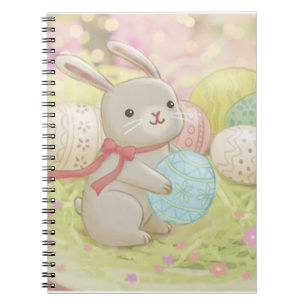 Caderno Espiral Ilustração de Coelhinhos e Ovos de Páscoa