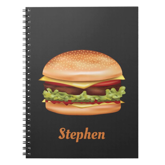 Caderno Espiral Ilustração de Comida Rápida Hamburger com Nome Per (Frente)