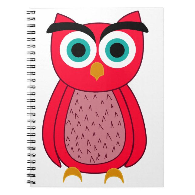 Caderno Espiral Ilustração de Coruja Rosa Fofa (Frente)