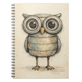 Caderno Espiral Ilustração de Coruja Whimsical Steampunk