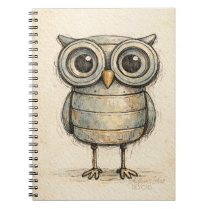 Caderno Espiral Ilustração de Coruja Whimsical Steampunk