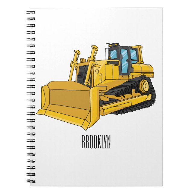 Caderno Espiral Ilustração de desenho animado Bulldozer (Frente)