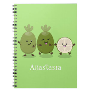 Caderno Espiral Ilustração de desenho animado com abacaxi guava fe