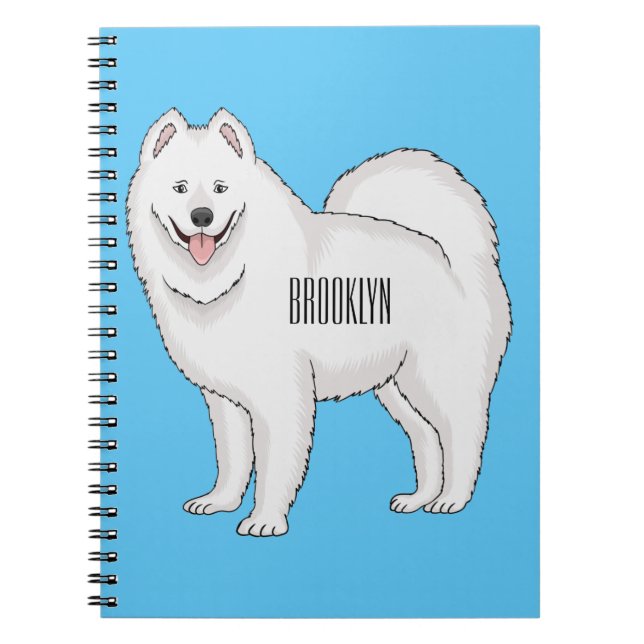 Caderno Espiral Ilustração de desenho animado com cão Samoyed (Frente)