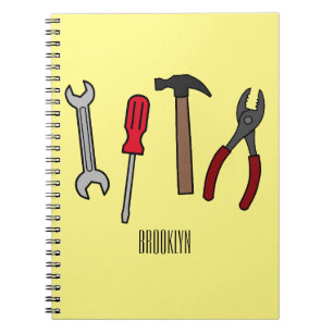 Caderno Espiral Ilustração de desenho animado com ferramentas de c