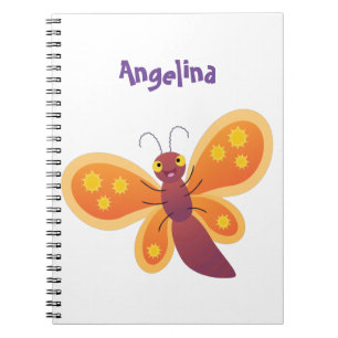 Caderno Espiral Ilustração de desenho animado de borboleta laran