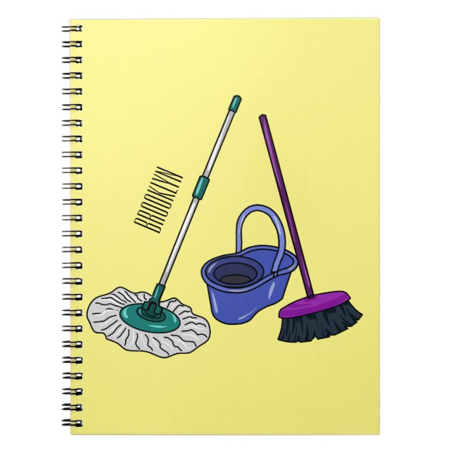 Caderno Espiral Ilustração de desenho animado de Broom & mop (Frente)