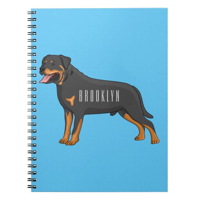 Caderno Espiral Ilustração de desenho animado de cão rottweiler (Frente)