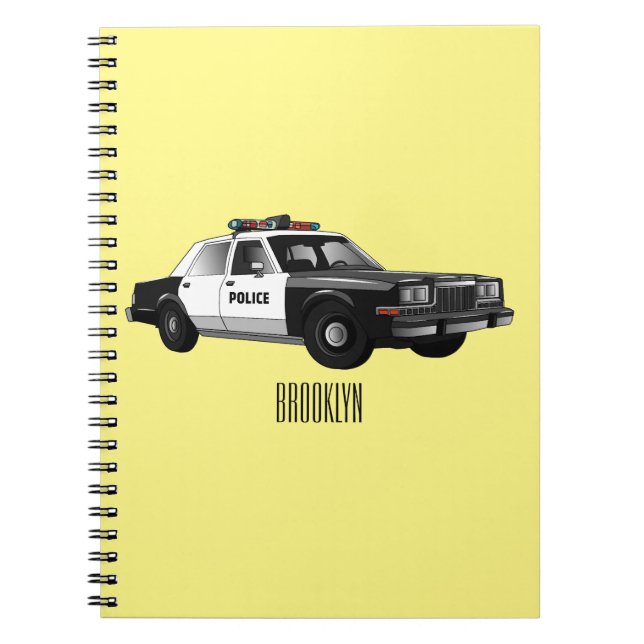 Caderno Espiral Ilustração de desenho animado de carro da polícia (Frente)