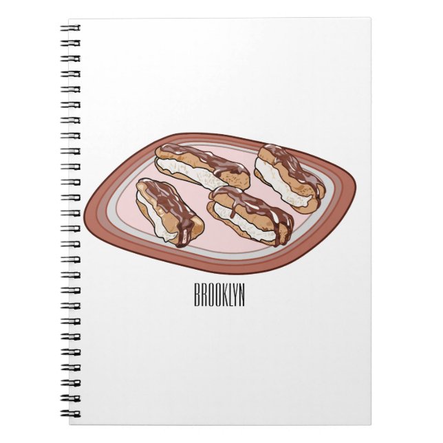Caderno Espiral Ilustração de desenho animado de eclair de chocola (Frente)
