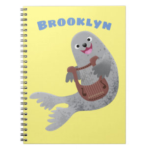 Caderno Espiral Ilustração de desenho animado de foca harpa fofa f