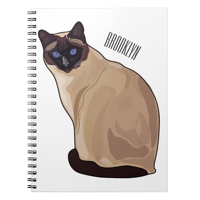 Caderno Espiral Ilustração de desenho animado de gato siamês (Frente)