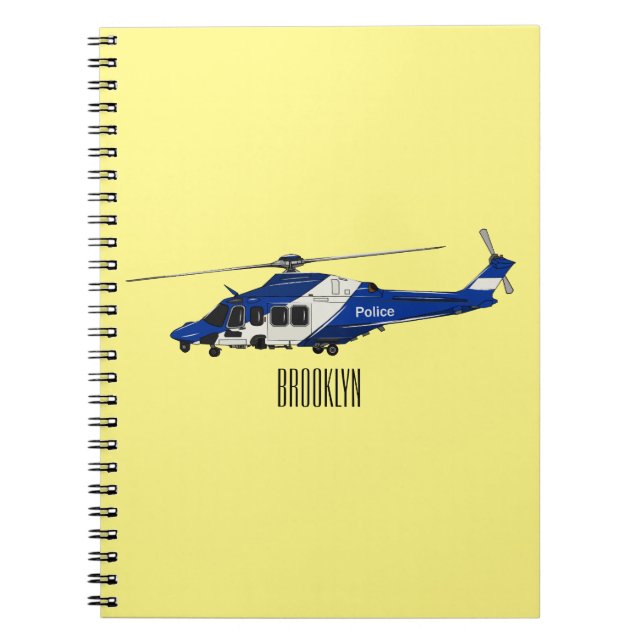 Caderno Espiral Ilustração de desenho animado de helicóptero polic (Frente)