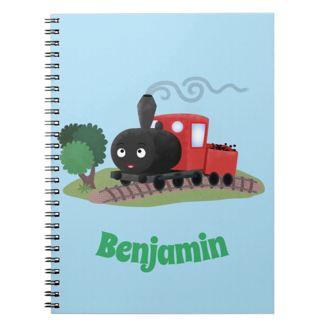 Caderno Espiral Ilustração de desenho animado de locomotiva de com (Frente)