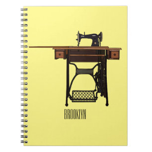 Caderno Espiral Ilustração de desenho animado de máquina de costur
