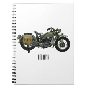 Caderno Espiral Ilustração de desenho animado de motocicleta milit