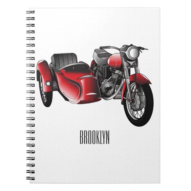 Caderno Espiral Ilustração de desenho animado de motociclo Sidecar (Frente)