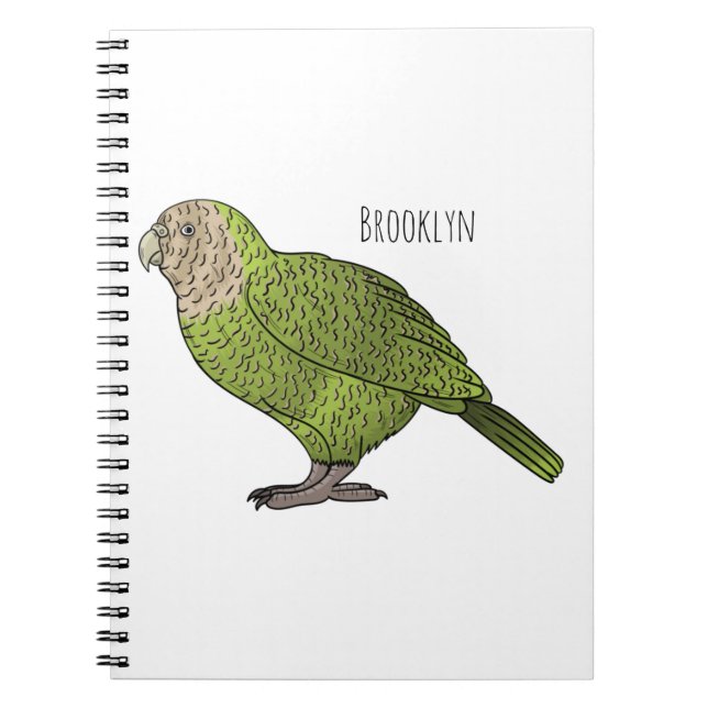 Caderno Espiral Ilustração de desenho animado de pássaro Kakapo (Frente)