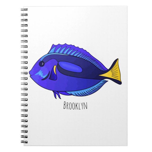 Caderno Espiral Ilustração de desenho animado de peixe marrom azul (Frente)