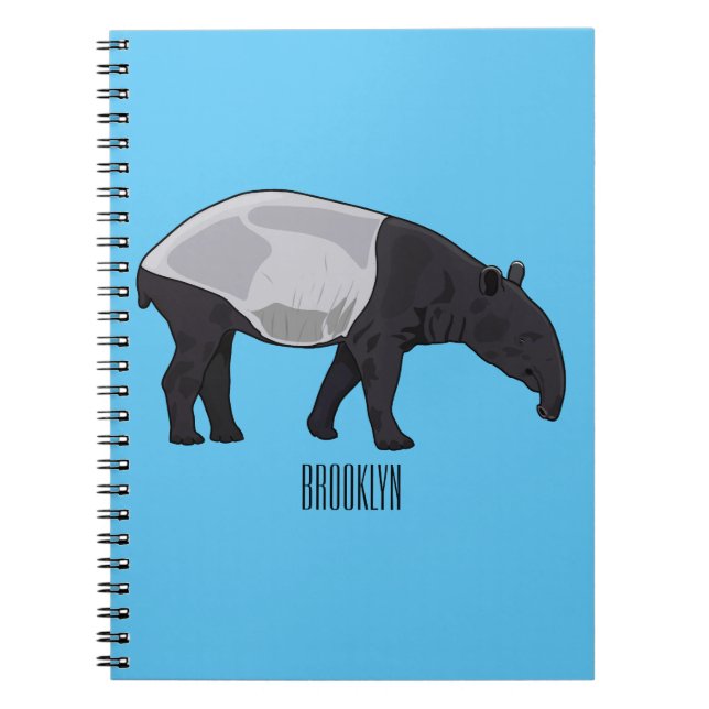 Caderno Espiral Ilustração de desenho animado de Tapir (Frente)
