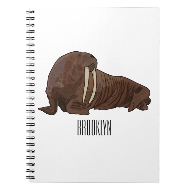 Caderno Espiral Ilustração de desenho animado de Walrus (Frente)