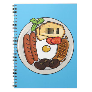 Caderno Espiral Ilustração de desenho animado do café da manhã em
