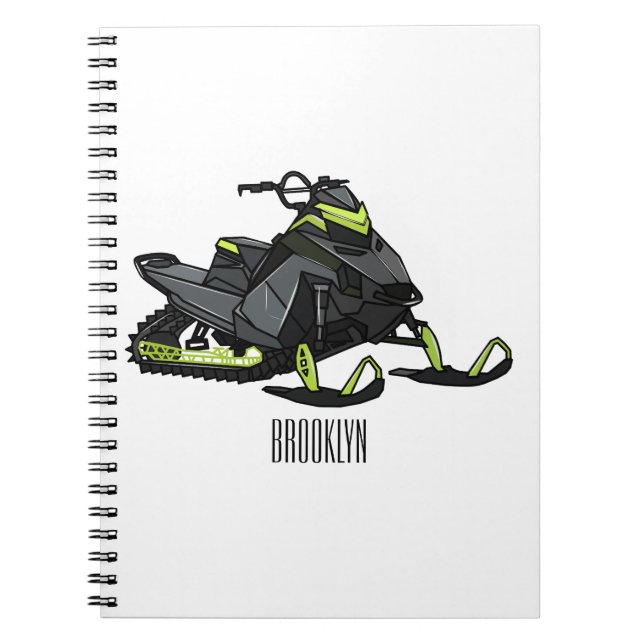Caderno Espiral Ilustração de desenho animado Snowmobile (Frente)