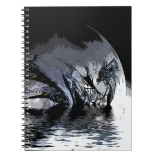 Caderno Espiral Ilustração de Dragão Azul e Lua
