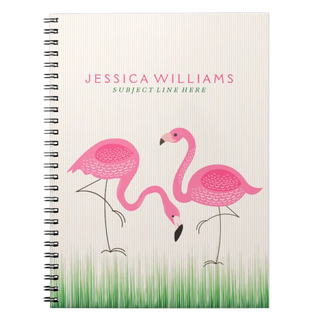 Caderno Espiral Ilustração de Flamingos Rosa-Bonito (Frente)